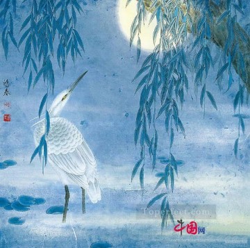 中国の伝統芸術 Painting - 中国の伝統的な夜の白鷺